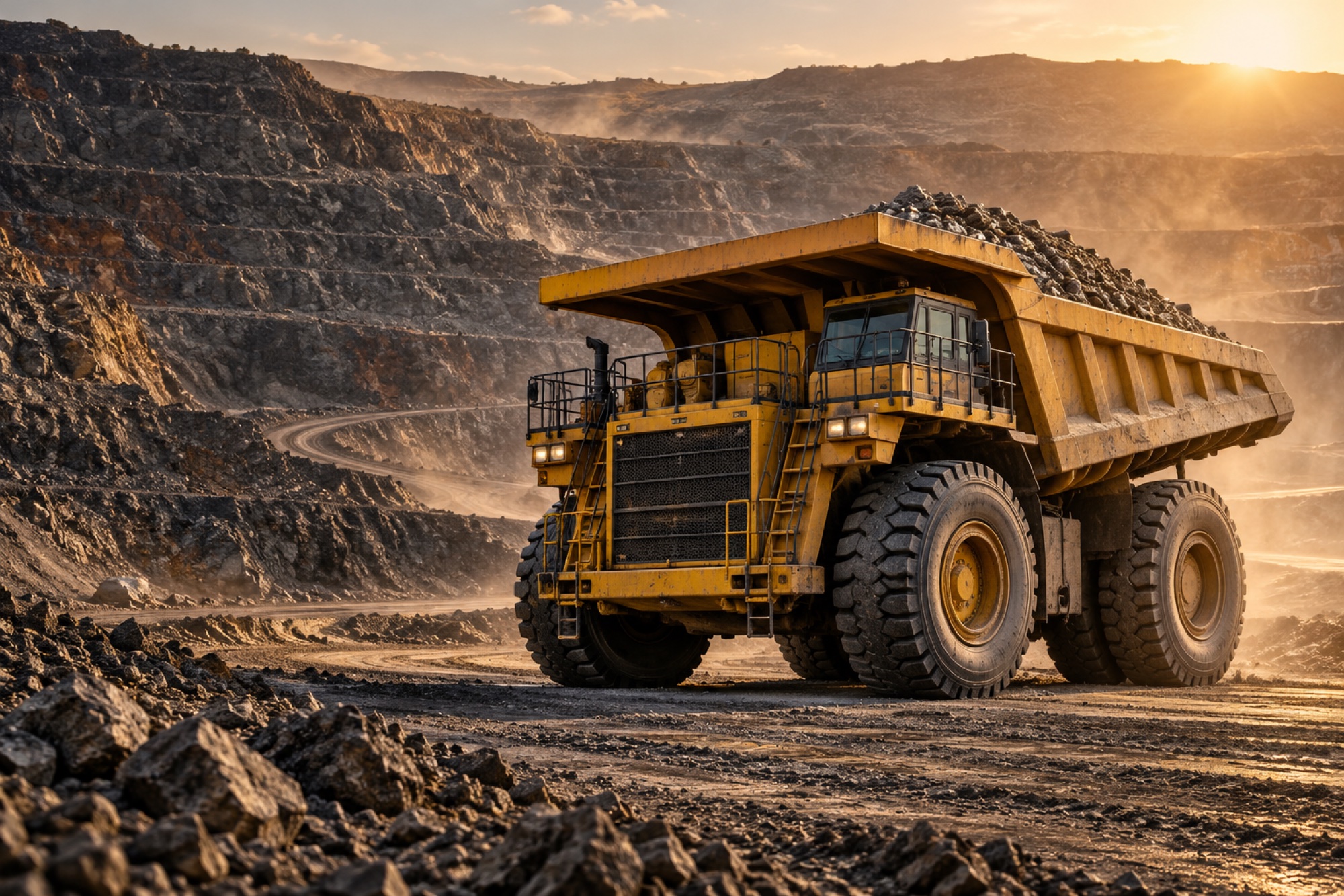 Mining haul truck in an open-pit mine